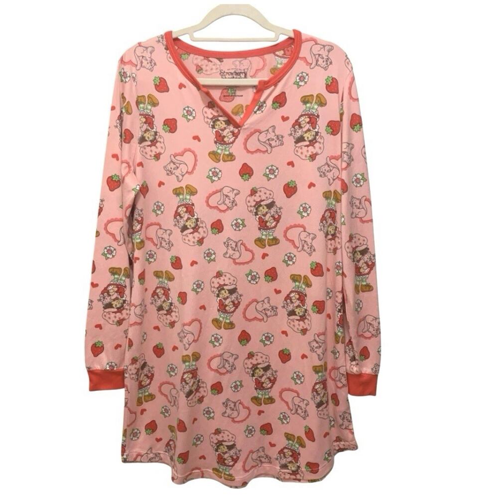 Strawberry Shortcake Nightgown Pink Long Sleeve Sleep Shirt Womens Small